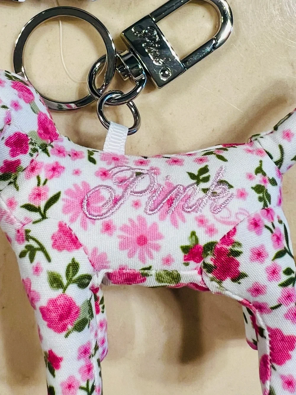 🐕🌸VICTORIA’S SECRET PINK Micro Dog Keychain Charm Pink Floral Coquette